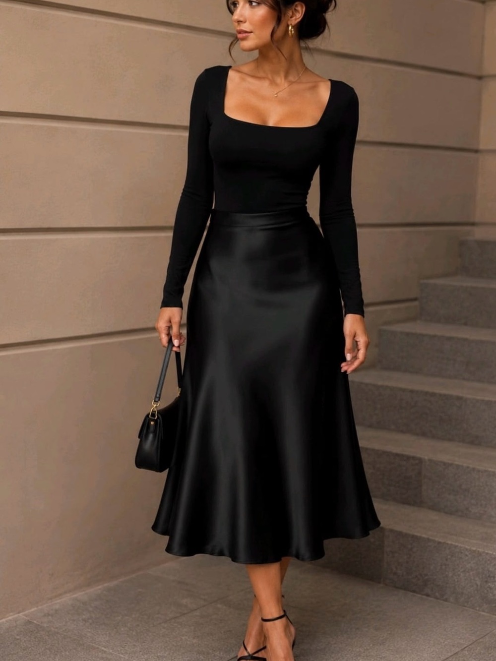 Vici Black Satin Maxi Skirt (27 long,waist around 26